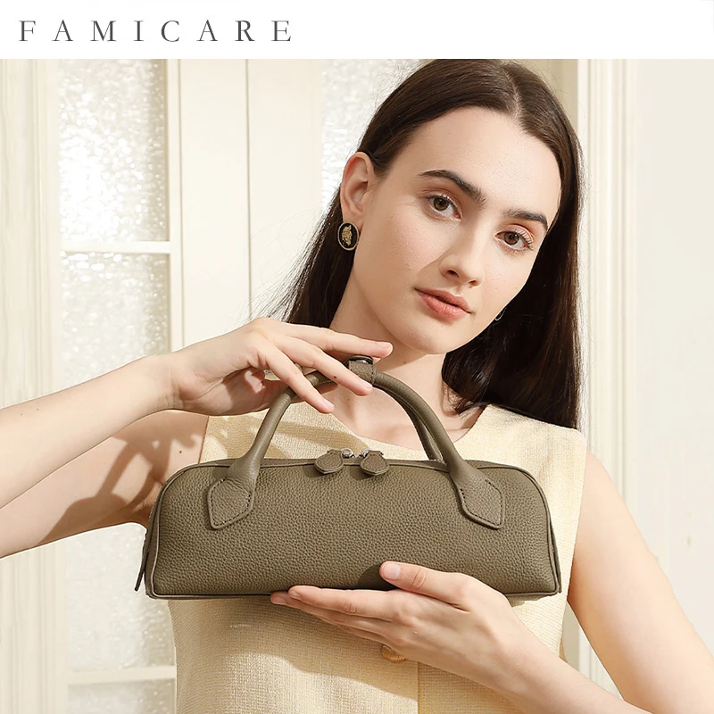 New Women's Solid Color Genuine Leather Handbag Lady Large Cpacity Sausage Armpit Bag Girls Commuting Single Shoulder Crossbody
