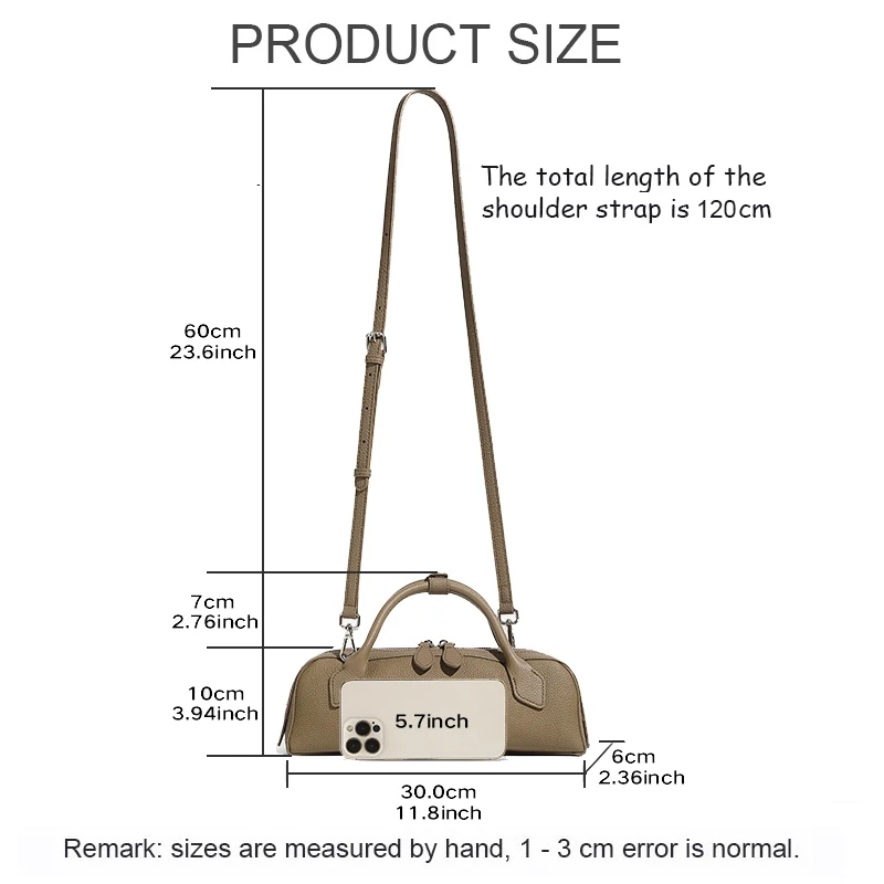 New Women's Solid Color Genuine Leather Handbag Lady Large Cpacity Sausage Armpit Bag Girls Commuting Single Shoulder Crossbody