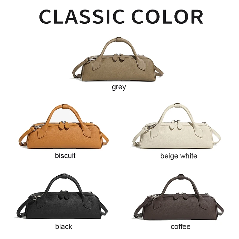 New Women's Solid Color Genuine Leather Handbag Lady Large Cpacity Sausage Armpit Bag Girls Commuting Single Shoulder Crossbody