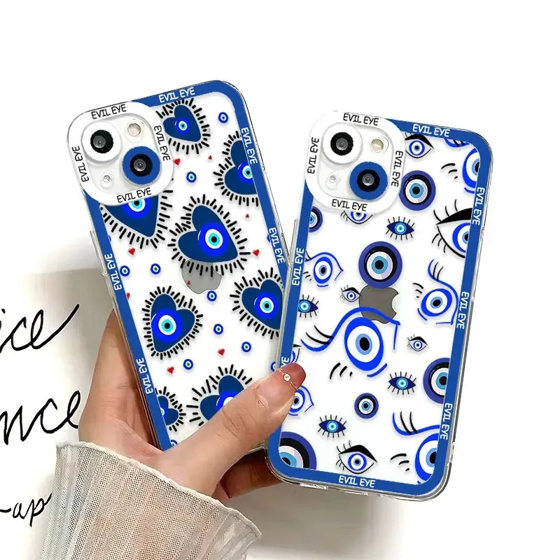 Color: Beige, Material: CANVAS - Blue Evil Eye Phone Case For Samsung Galaxy S10 S20 S21 S22 S23 S24 FE Plus Ultra Note 20 Transparent TPU Case