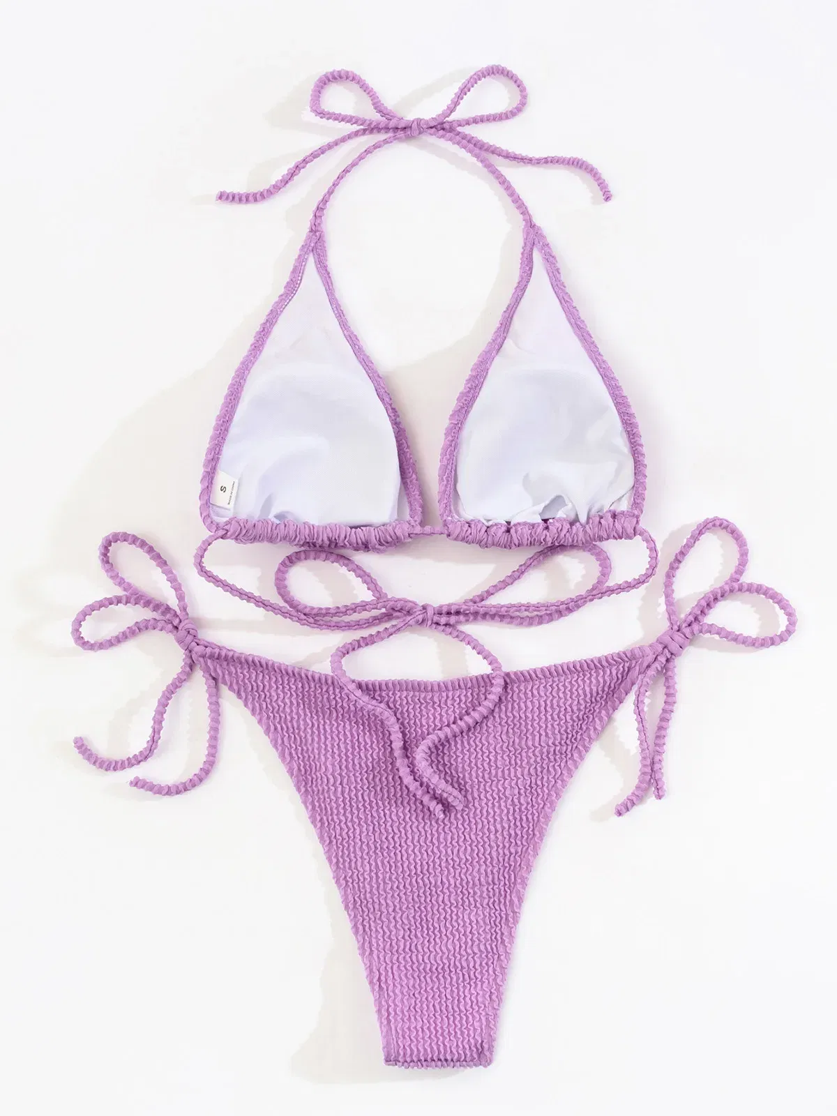 Color: PURPLE, Size: S - New Fashion Sexy Bikini Solid Swimsuit Women Swimwear Push Up Set Brazilian Bathing Suit Summer Beach Wear Swimming