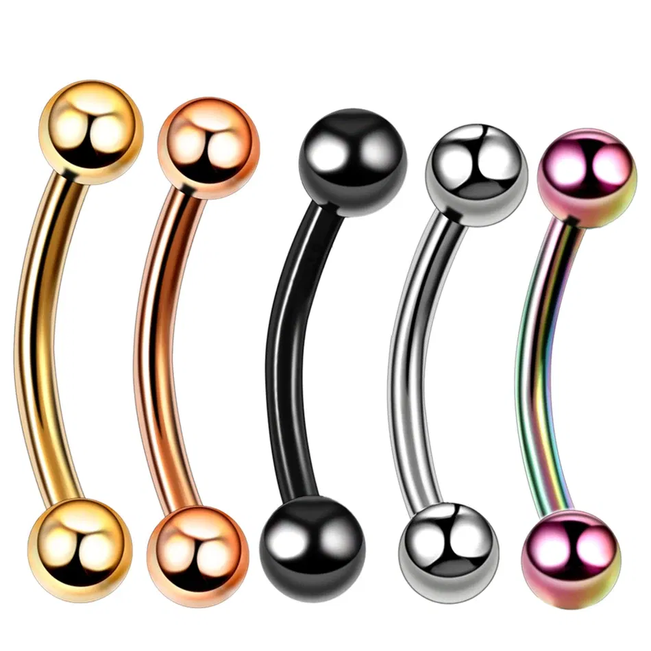 Metal color: SILVER PLATED, Main Stone Color: black - G23 Titanium Epoxy Curved Barbells Eyebrow Rings Piercing Curved Bar Banana Eyebrow Ear Cartilage Tragus Body Piercing Jewelry