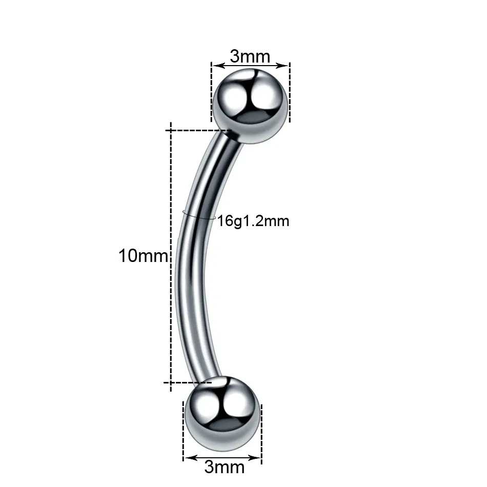 Metal color: SILVER PLATED, Main Stone Color: black - G23 Titanium Epoxy Curved Barbells Eyebrow Rings Piercing Curved Bar Banana Eyebrow Ear Cartilage Tragus Body Piercing Jewelry