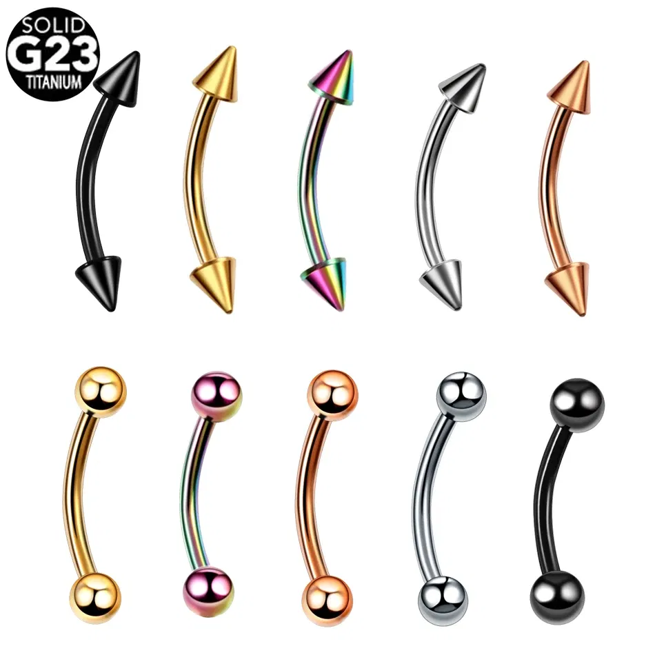 Metal color: SILVER PLATED, Main Stone Color: black - G23 Titanium Epoxy Curved Barbells Eyebrow Rings Piercing Curved Bar Banana Eyebrow Ear Cartilage Tragus Body Piercing Jewelry