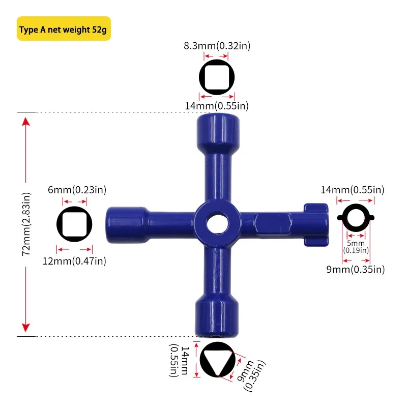 Color: black - Electric Cabinet Car Elevator Cross Key Wrench Water Meter Valve Key Internal Triangle Wrench Multi-purpose Tool Portable