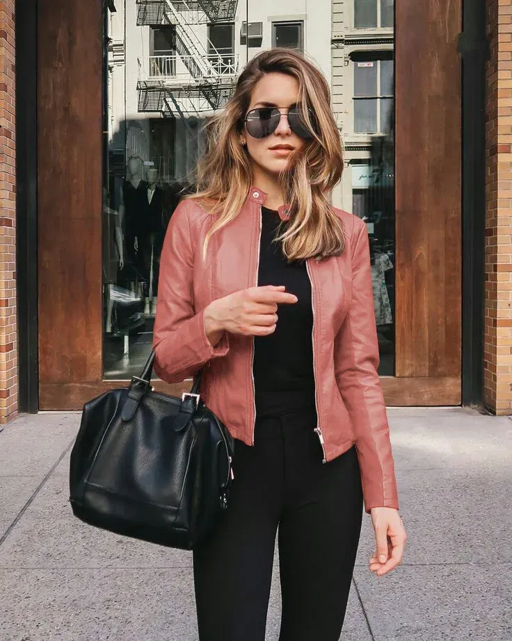 Color: SKY BLUE, Size: M - Womens Spring Full Long Sleeve Jacket Coat Autumn Leather Blazer Winter Zipper Outwear Suit Cardigan Female Jackets