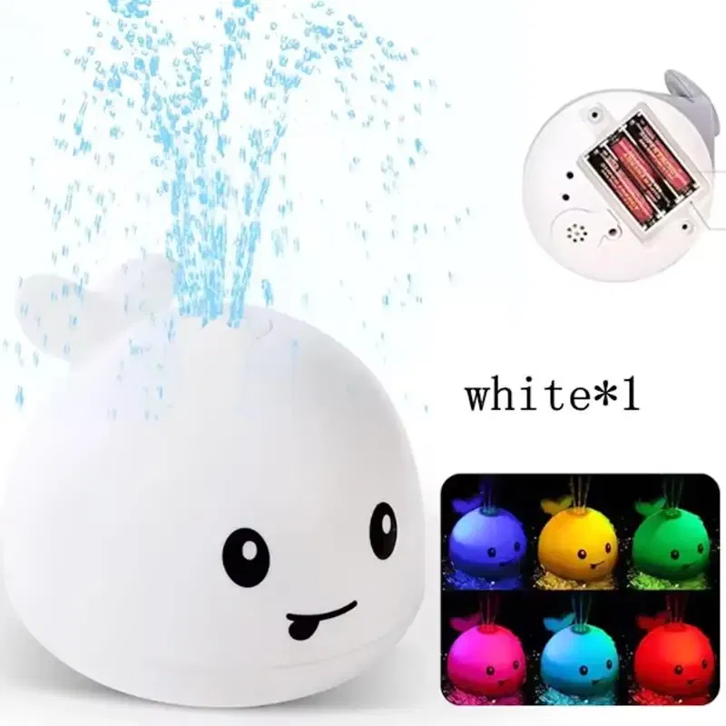 Color: WHITE - Kids Whale Fountain Bath Toys Spray Water Shower Swim Pool Toys Automatic Sprinkler With Colorful Light For Baby 6-36 Months