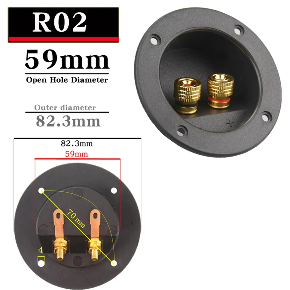 Color: Silver, Bundle: Bundle 1 - HIFIDIY LIVE Square circle (Install Hole 49-76) speaker junction Box Terminal Shell 2 copper Binding Post Wire Cable Connector