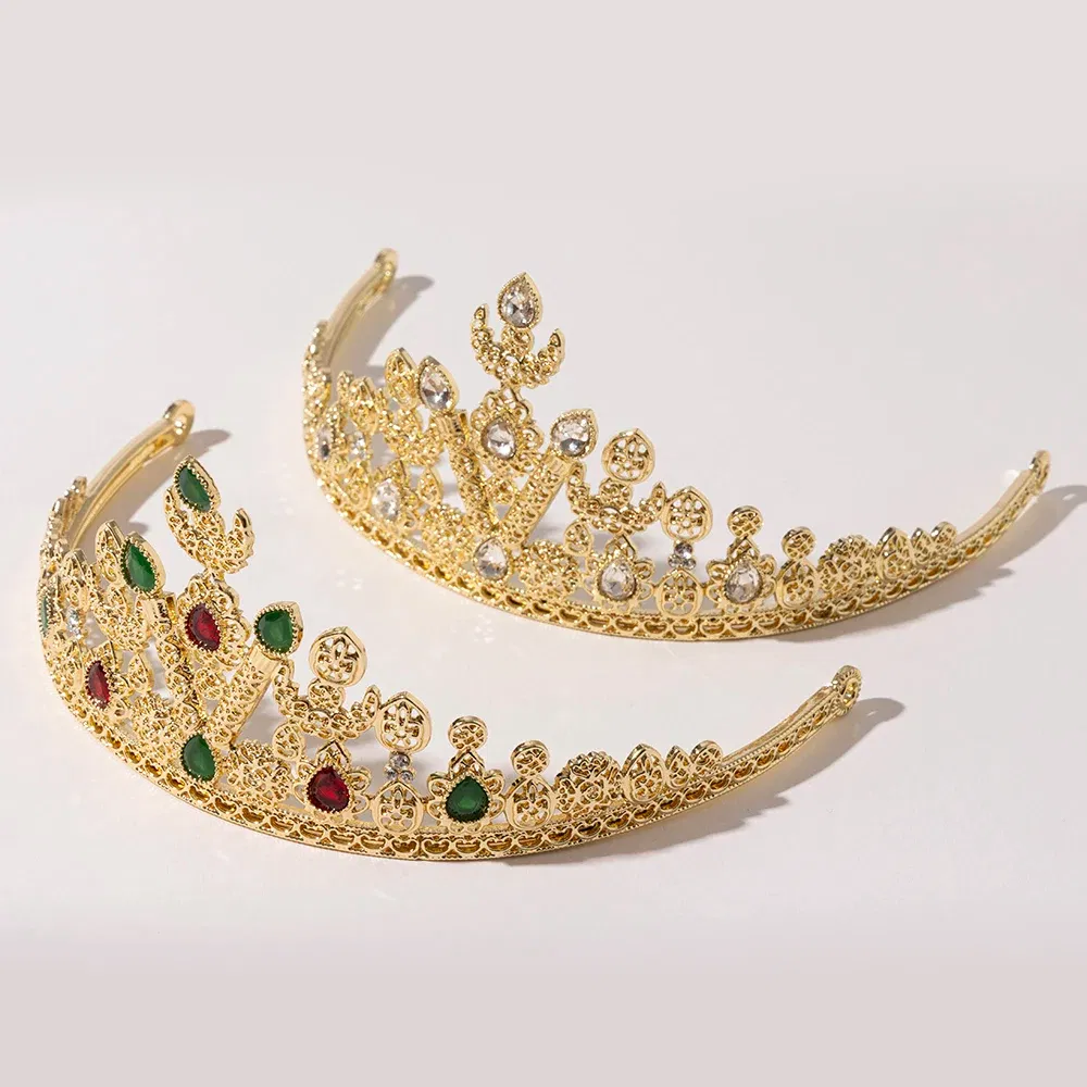 Metal color: Imitation Rhodium Plated - LUIZADA European Princess Queen Round Headdress Moroccan Bride Crystal Crown King Bride Headdress Wedding Hair Accessories