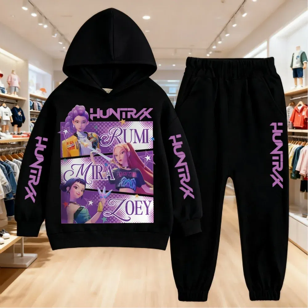 Color: GRAY, Kid Size: 15 - 2025 KPop Demon Hunters Kids Hoodie Set Boys Teen Girls Hoody Sweatshirts With Pants Tracksuit Children's Autumn Clothing 2pcs