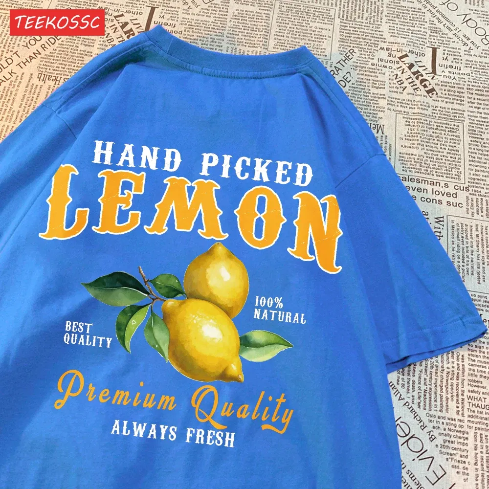 Color: milky, Size: S - Summer Lemon Cherries Prints T-Shirts Cotton Women's Tops Oversize O-Neck Soft Short Sleeve tees Street Casual Womans Clothes