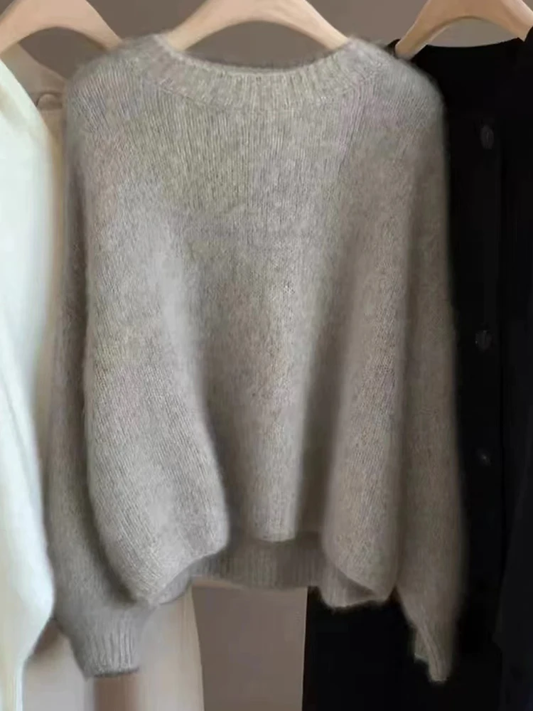 Color: GRAY, Size: S, Ships From: CHINA - Autumn and Winter New Cashmere Sweater 100% Pure Wool Knitted Pullover for Women, Loose and Lazy Style Round Neck Soft Solid Top