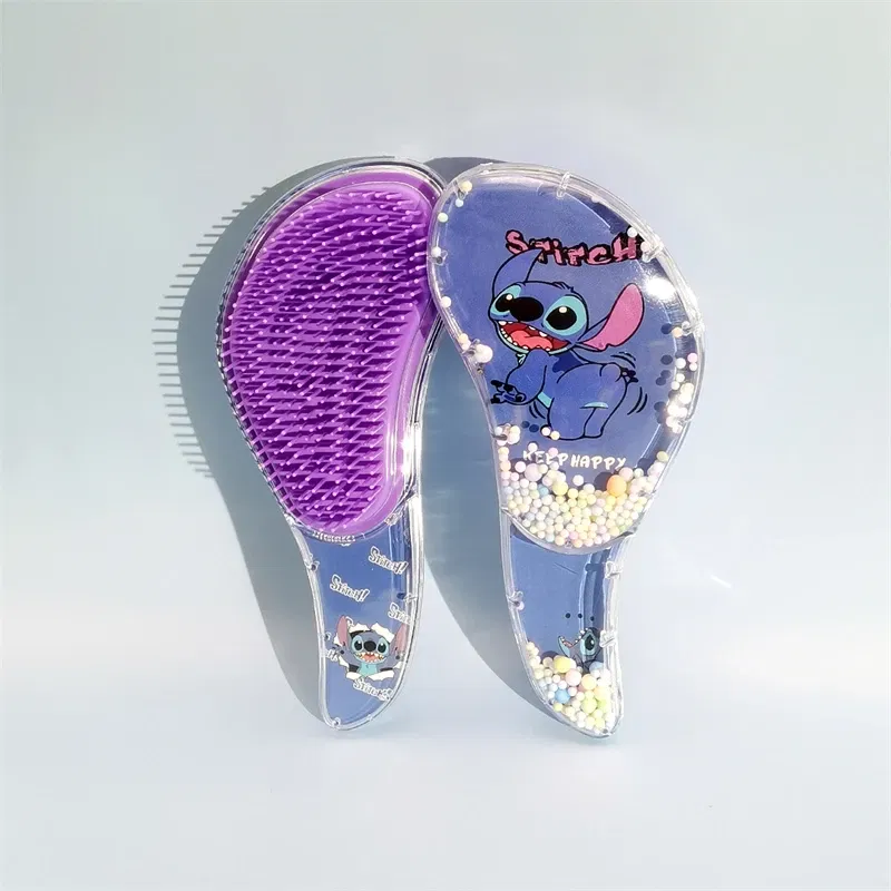 Color: PURPLE - Disney Stitch S-shaped Comb Cute Cartoon Massage Curly Hair Anti Knotting Portable Hairdressing Comb Girl&Child Holiday Gifts