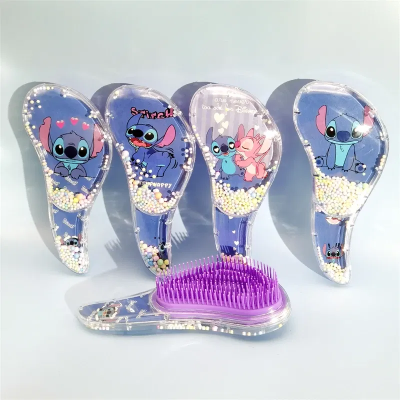 Color: PURPLE - Disney Stitch S-shaped Comb Cute Cartoon Massage Curly Hair Anti Knotting Portable Hairdressing Comb Girl&Child Holiday Gifts