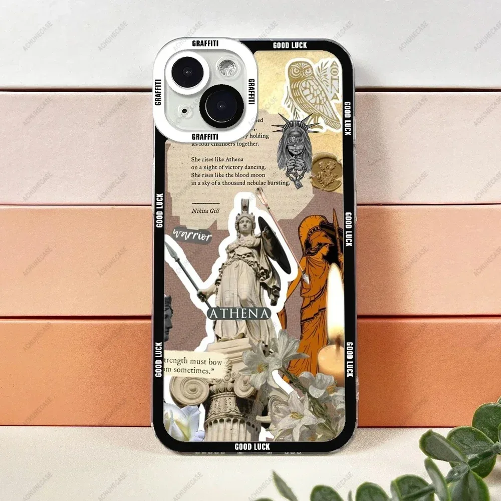 Color: Beige, Material: PVC - Aesthetic Statue Art Phone Case For iPhone 16 15 14 13 12 11 Pro Max XS X XR Plus Mini Luxury Transparent Soft Funda