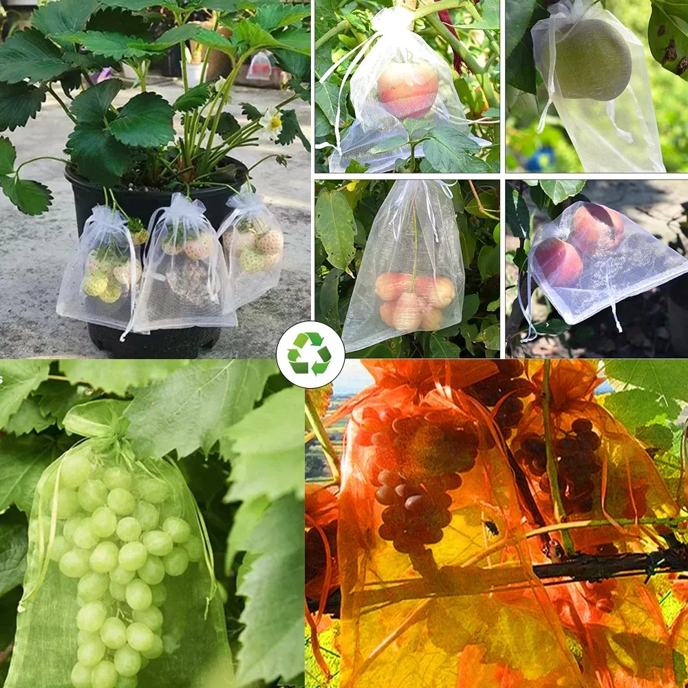 Color: Dark Khaki, Size: S - 20-200PCS Vegetable Grapes Fruit Grow Bags Fruit Protection Bags Garden Anti-Bird Netting Mesh Bag Strawberry Bags Garden Tools