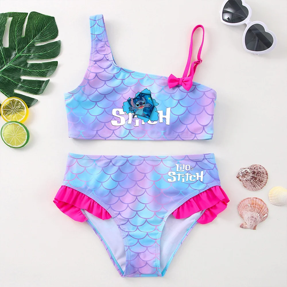 Color: Pink, Size: M - Lilo Stitch Girls Tankini Swimsuits Summer Beach wear Children Kids Wear Bathing Suits Two-pieces Bikini Dresses Fashion