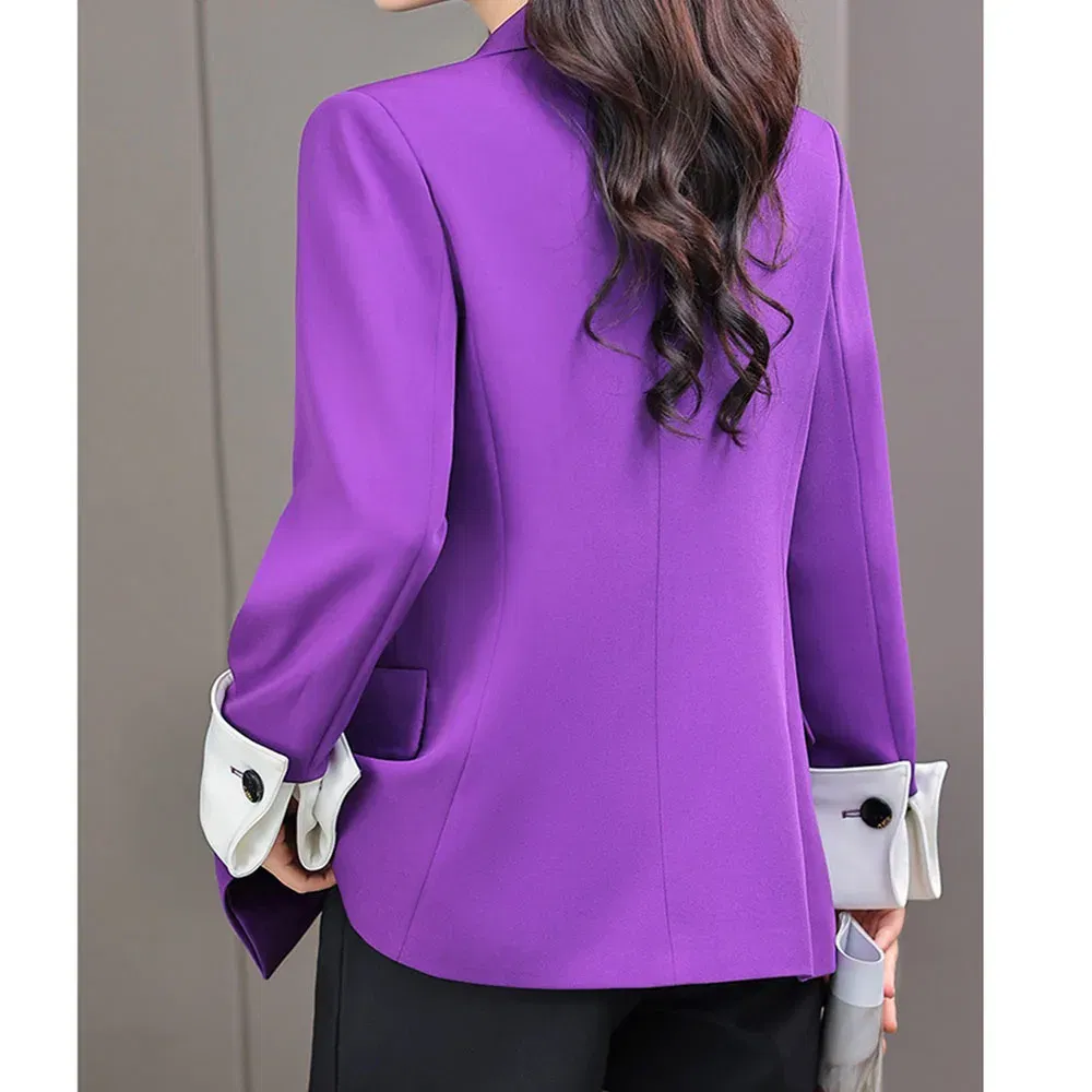 Tesco Solid Blazer Suit For Women Full Sleeve Loose Jacket Double Breasted? White Cuff Fashion Coat For Female Wear ropa de mujer