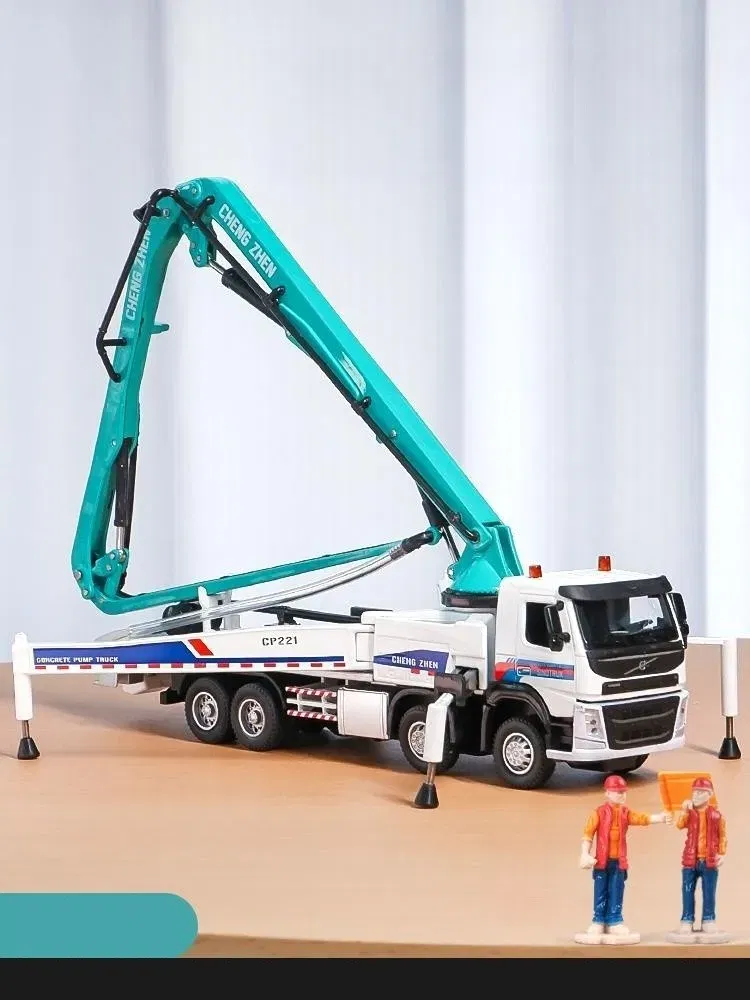 Color: WHITE - 1/50 Volvo Concrete Pump Truck Toy Car Diecast Meatl Vehicle Model Pull Back Sound & Light Miniature Collection Gift For Boy Kid