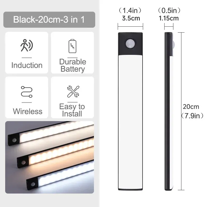Emitting Color: light green - Under Cabinet Lights LED Motion Sensor Night Light Thin Rechargeable Dimmable Lamps Kitchen Cabinet Bedroom Wardrobe Lighting