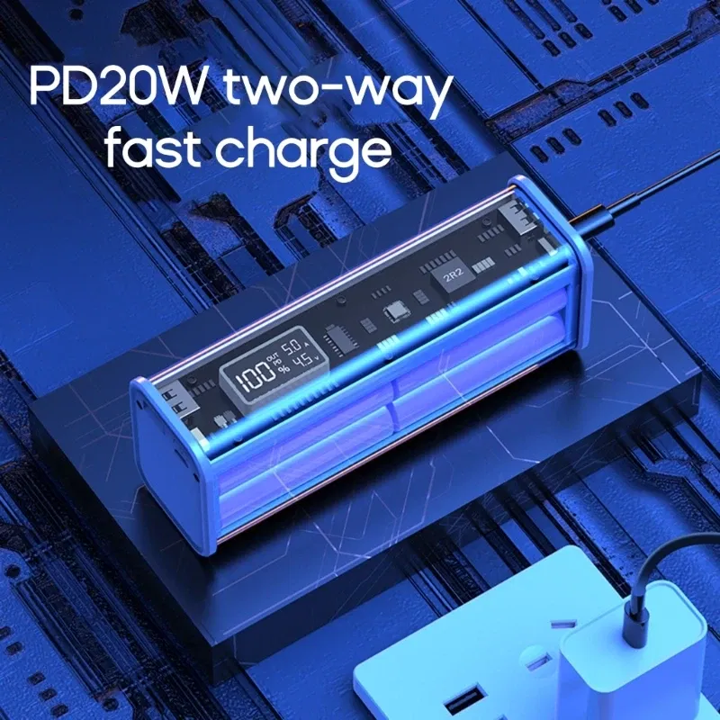 Color: WHITE - Professional 22.5W DIY Battery Charger Case PD Fast Charging Case Welding for 8PCS 18650 Polymer 20000mA Battery Charging Box