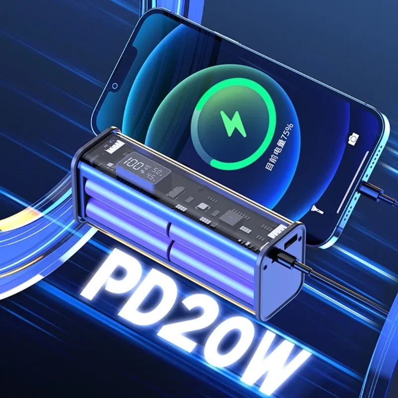Color: WHITE - Professional 22.5W DIY Battery Charger Case PD Fast Charging Case Welding for 8PCS 18650 Polymer 20000mA Battery Charging Box