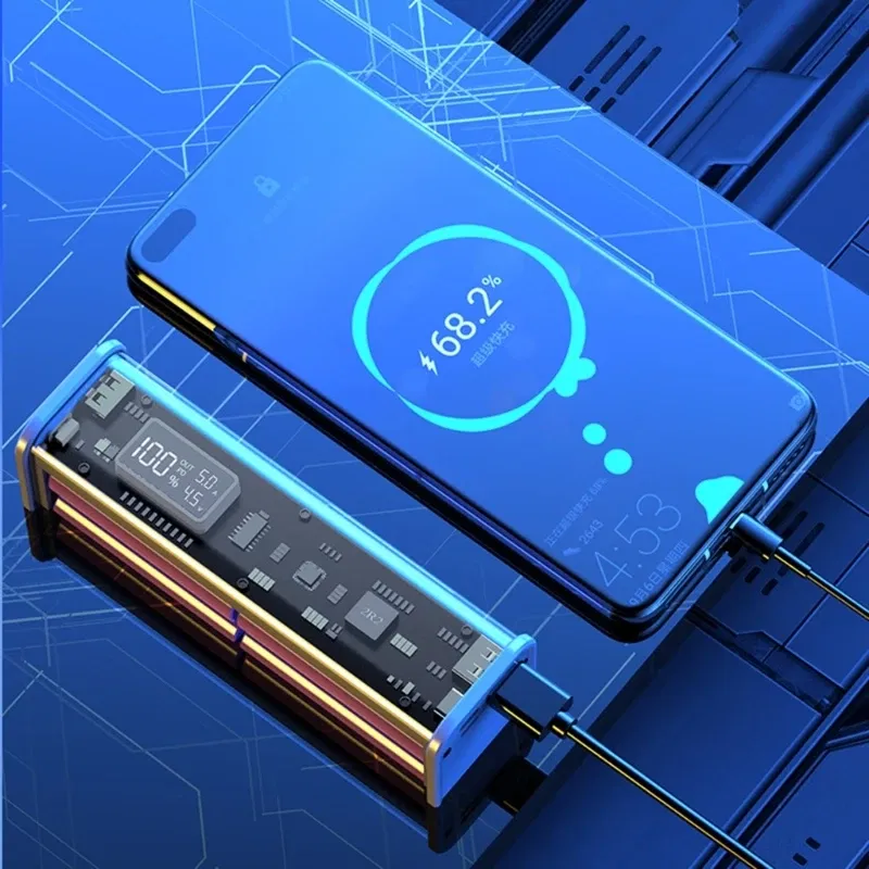 Color: WHITE - Professional 22.5W DIY Battery Charger Case PD Fast Charging Case Welding for 8PCS 18650 Polymer 20000mA Battery Charging Box