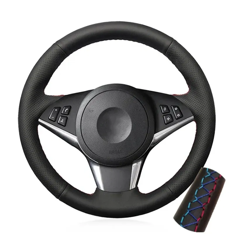 Color Name: Dark Grey - Car Steering Wheel Cover For BMW E60 E61 530d 545i 550i E63 E64 630i 645Ci 650i Hand-stitched Microfiber Leather Interior