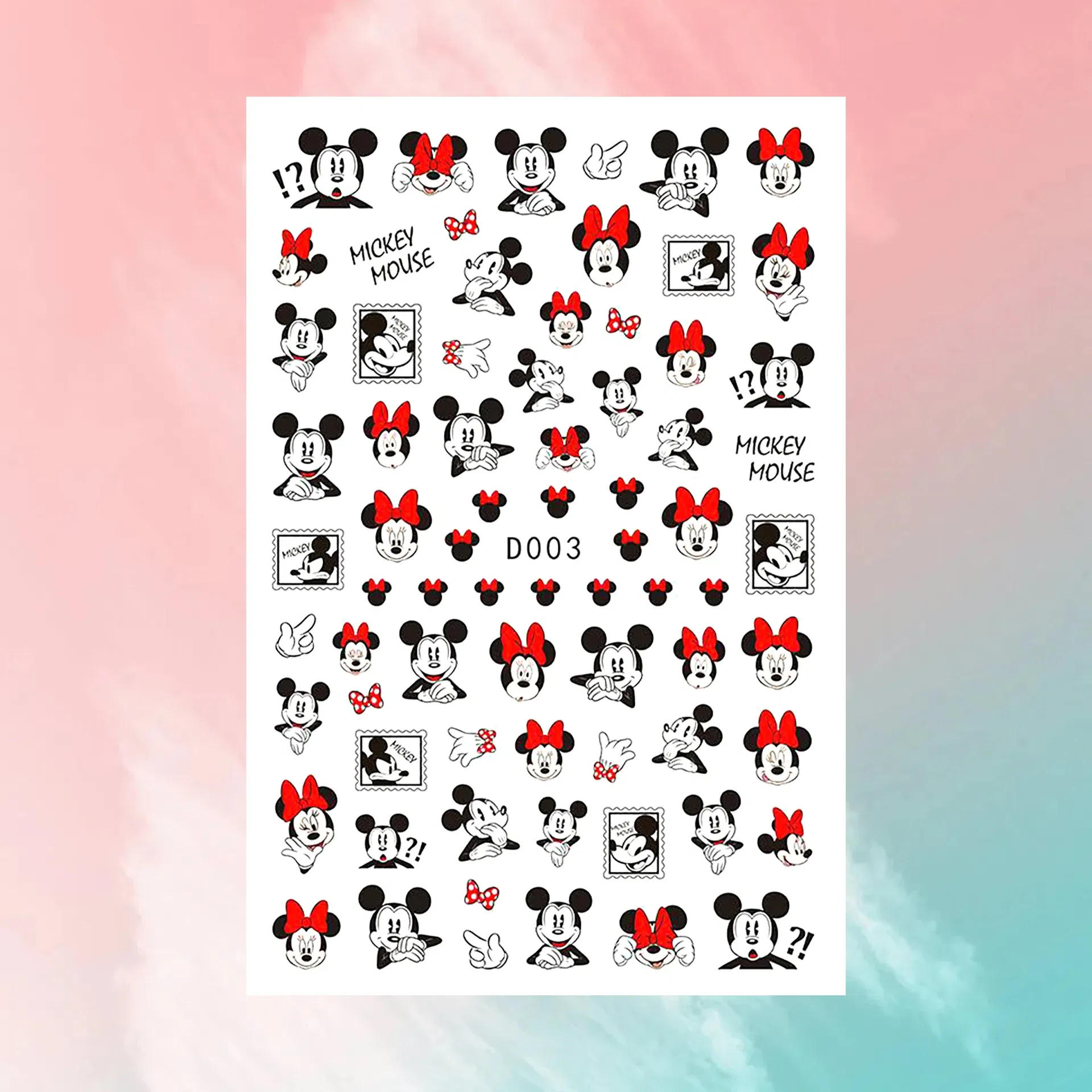 Color: Black - 1PCS Disney Cartoon Nail Stickers Wholesale Waterproof Paste Nail Art Sticker Princess Mickey Anime Series Nail Decoration