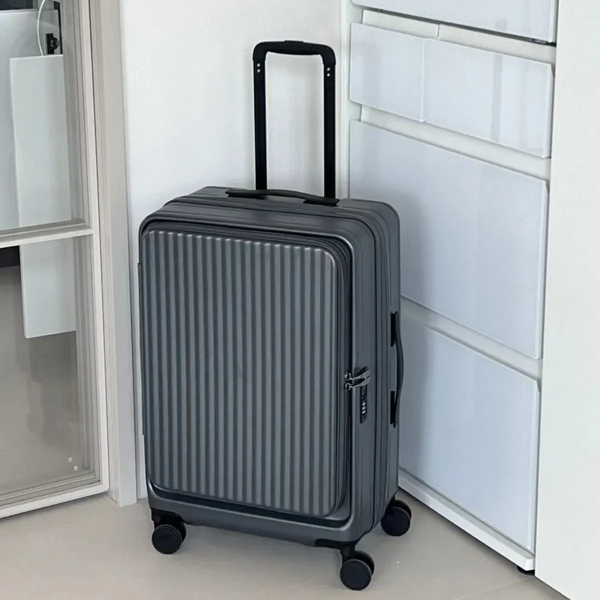 Color: black, Luggage Size: 14Inches 350mm, Ships From: CHINA - 2025 New 20-inch PC Hard Shell Lightweight Roller Travel Expandable Multifunctional Front Opening Suitcase Cabin Trolley Case