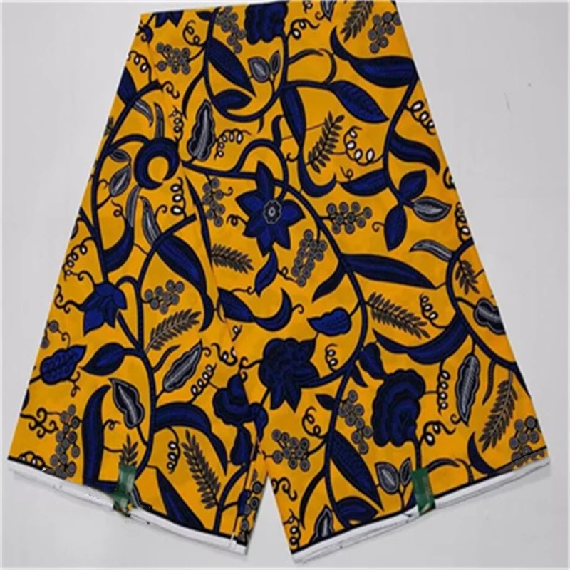 Color: Apricot, length: 6 yards - 100% Cotton Nigerian Ankara Wax Lace Fabric 2024 High Quality Luxury African Rich Wax Lace Fabric 6 Yards for Women Dress