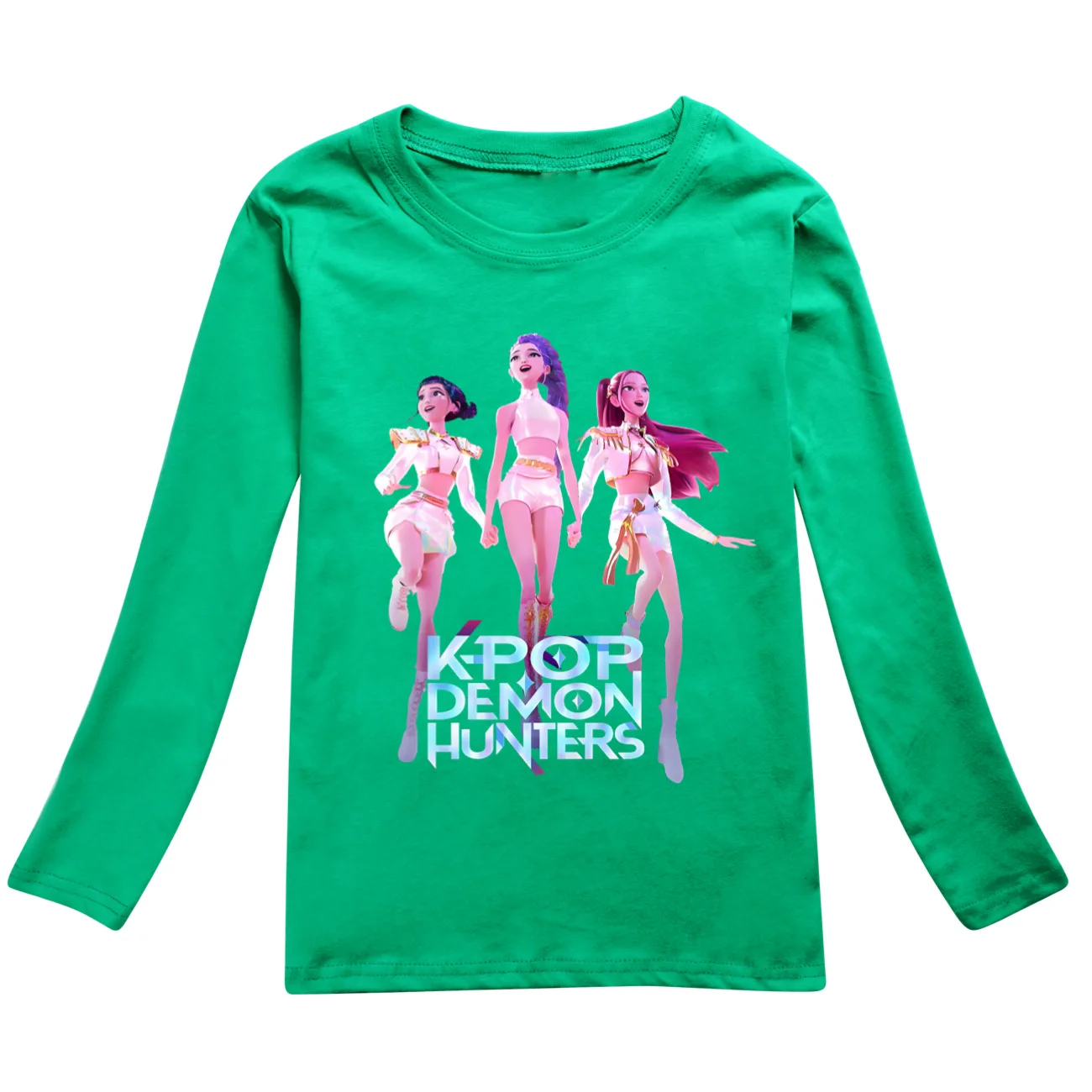 Color: Brown, Kid Size: 9 - KPop Demon Hunters Huntrix Tshirt Kids Clothes Teenage Boys O-Neck Cartoon Casual T-shirts Girls Long Sleeve Tops Child Clothing