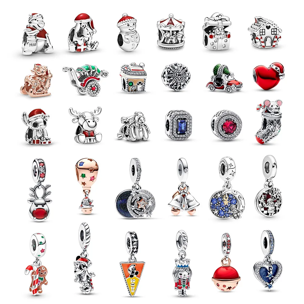Gem Color: Blue - Pure Silver 925 Christmas Charm Fit DIY Pandora Bracelet Christmas Gift