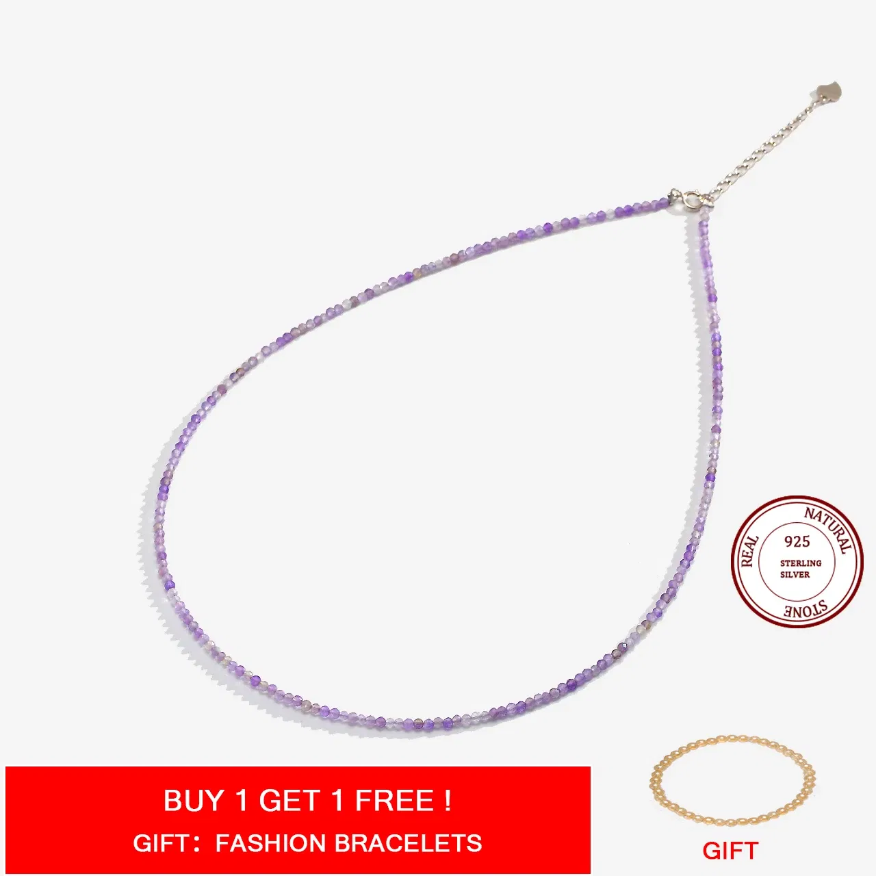 Gem Color: Beige, Length: 60cm - Natural Stone Necklace Spinel/Lapis Lazul/Amazonite/Amethy/Tourmaline/Amethyst  Ketting 2MM Silver 925 Jewelry for Collier Femme