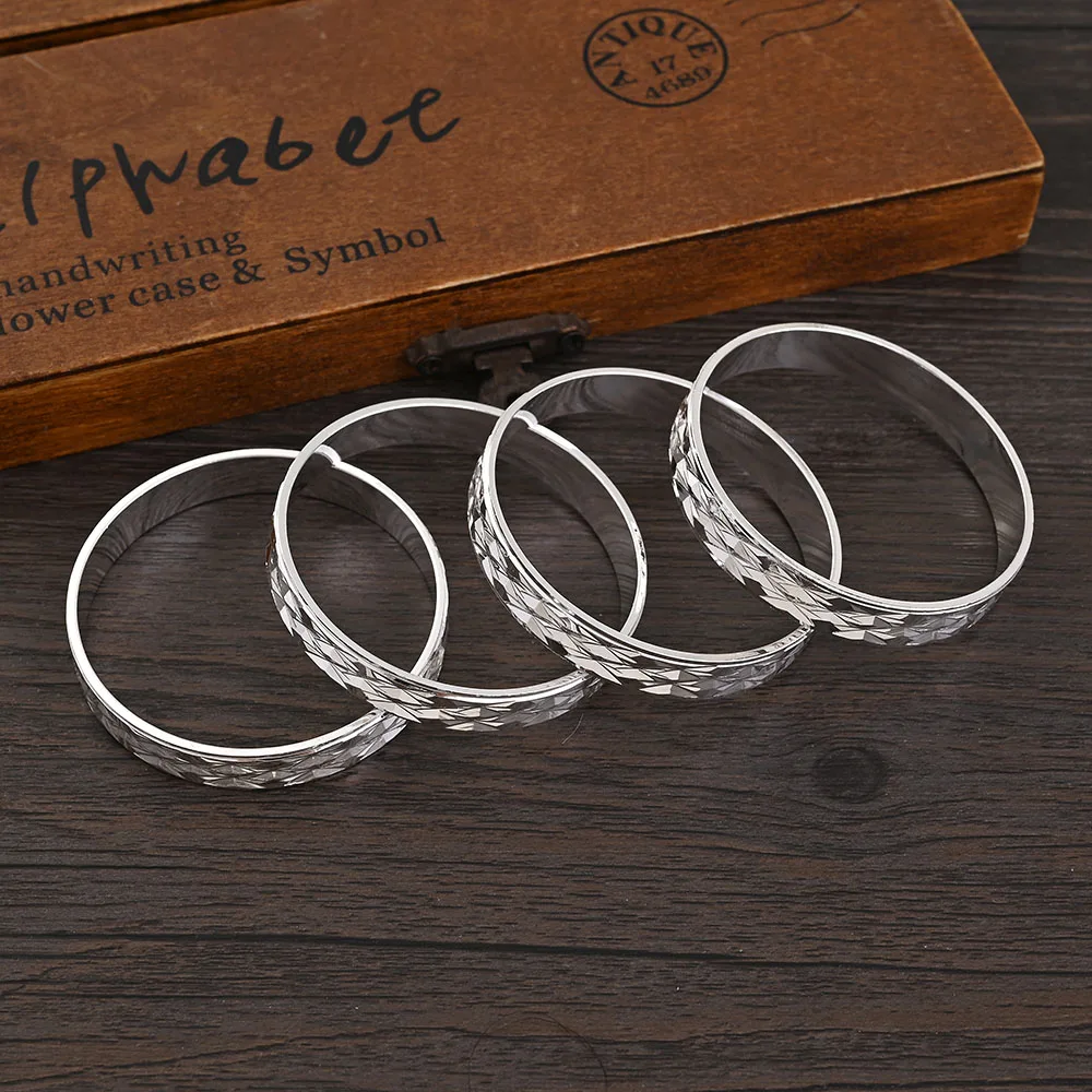 Metal Color: Light Yellow Gold Color - 4Pcs 18k 8mm Width 45MM 55MM 65MM 70MM Dubai Baby Cute Bangles For Girl Jewelry Silve Color Bangles Girls Birthday Jewelry Gifts