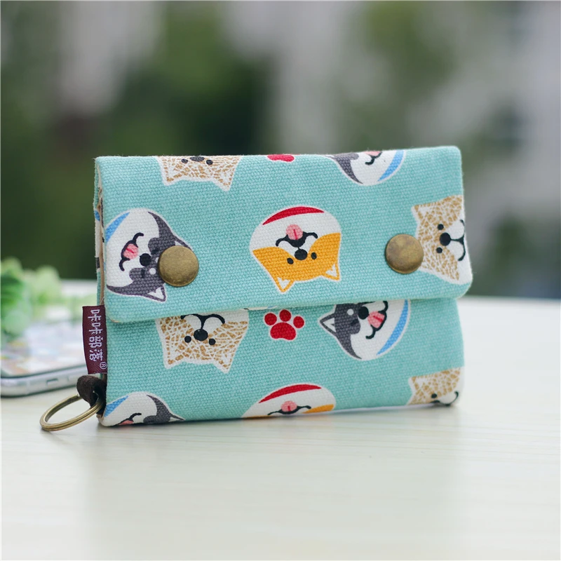 Color: SKY BLUE - Handmade Three Fold Fabric Wallet Women Men Simple Short Zipper Purses for Teens Personality Multi-function Key Bag Card Holder