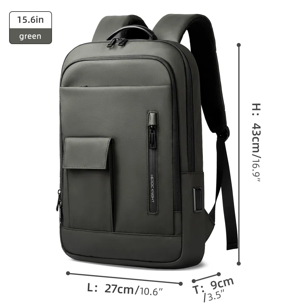 Color: green, Ships From: CHINA - Heroic Knight Slim Backpack for Men Multifunction Work Backpack for 15.6" Laptop bag Waterproof Business Bag College Bag Male