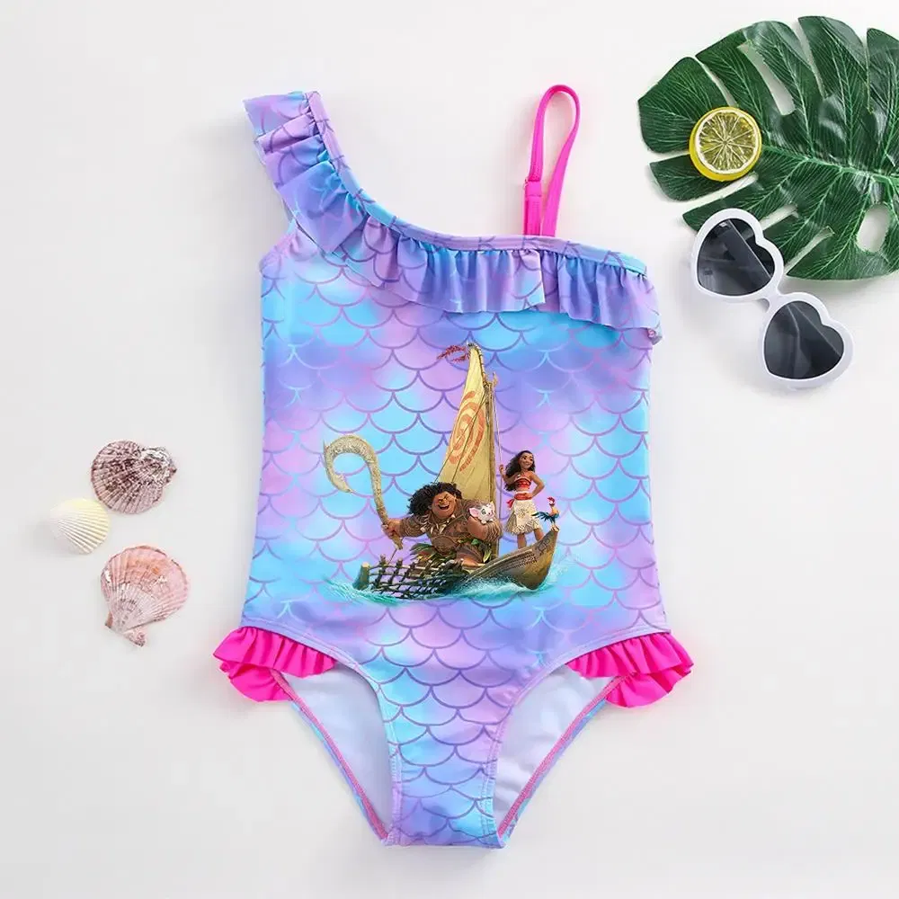 Color: Khaki, Kid Size: 12M - Moana Baby Girl Mermaid Fish Scale Print Swimsuit One-Piece Swimwear Toddler Bathing Suit Beach Outfit