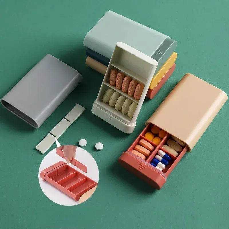 Color: GRAY - Mini Small Portable Travel Vitamin Box Pill Cases Container Organizer Storage Tablet 7 Days 6 Grids Medicine Fish Oils