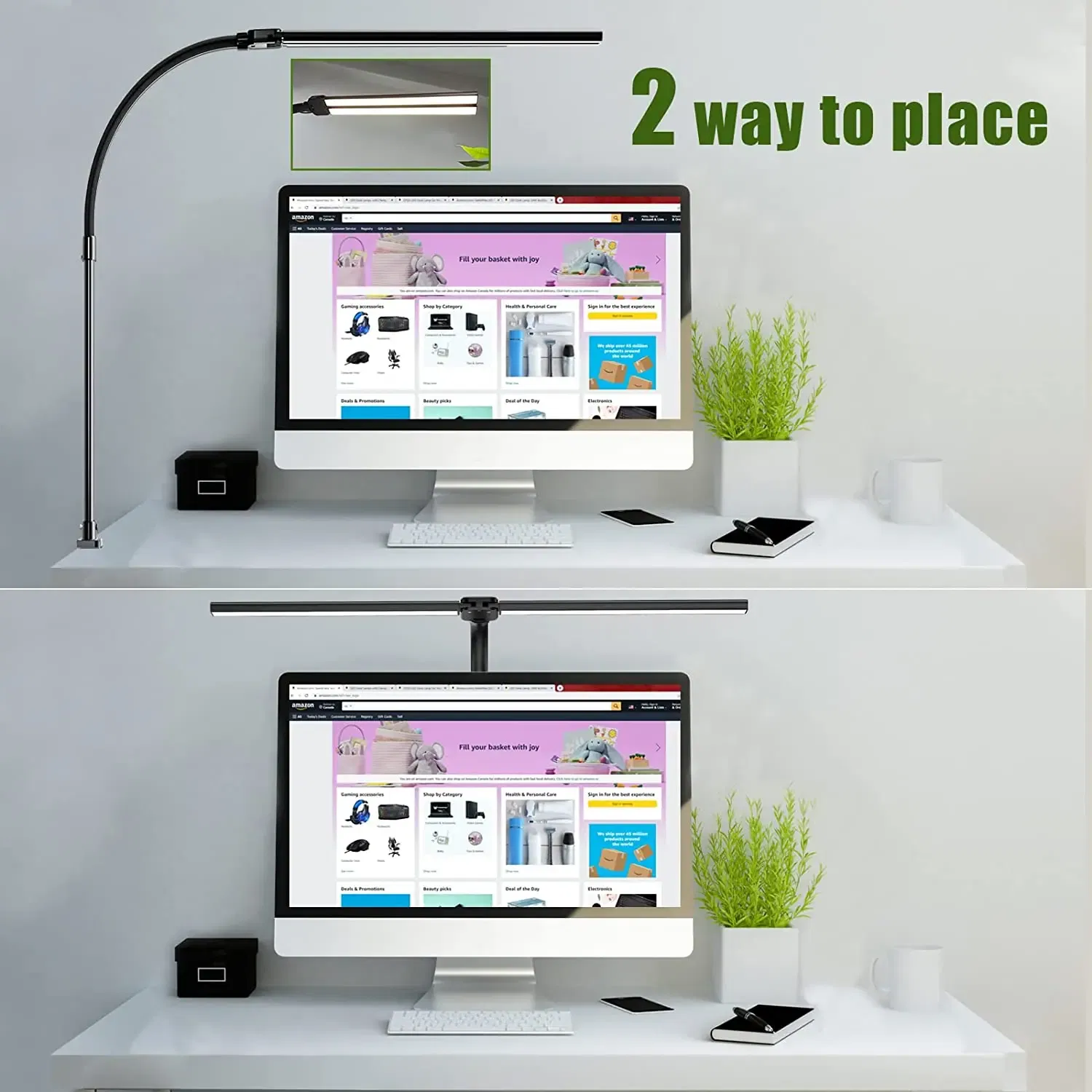 Body Color: Beige, Color: Yellow - Double Head LED Clip Remote Control Desk Lamp Architect Table Lamp for Home Office Lighting 5 Color Modes and 5 Dimmable