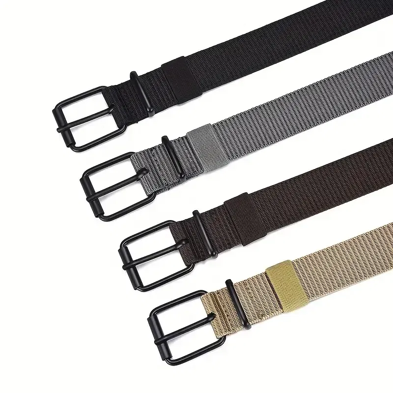 Color: Red, Belt Length: 120cm - 1pc Mens Durable Nylon Canvas Belt - Heavy-Duty Tactical Work Belt with Stylish Quick-Release Prong Buckle for Everyday Wear