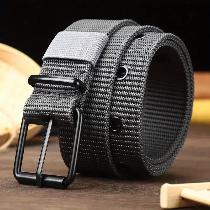 Color: Red, Belt Length: 120cm - 1pc Mens Durable Nylon Canvas Belt - Heavy-Duty Tactical Work Belt with Stylish Quick-Release Prong Buckle for Everyday Wear