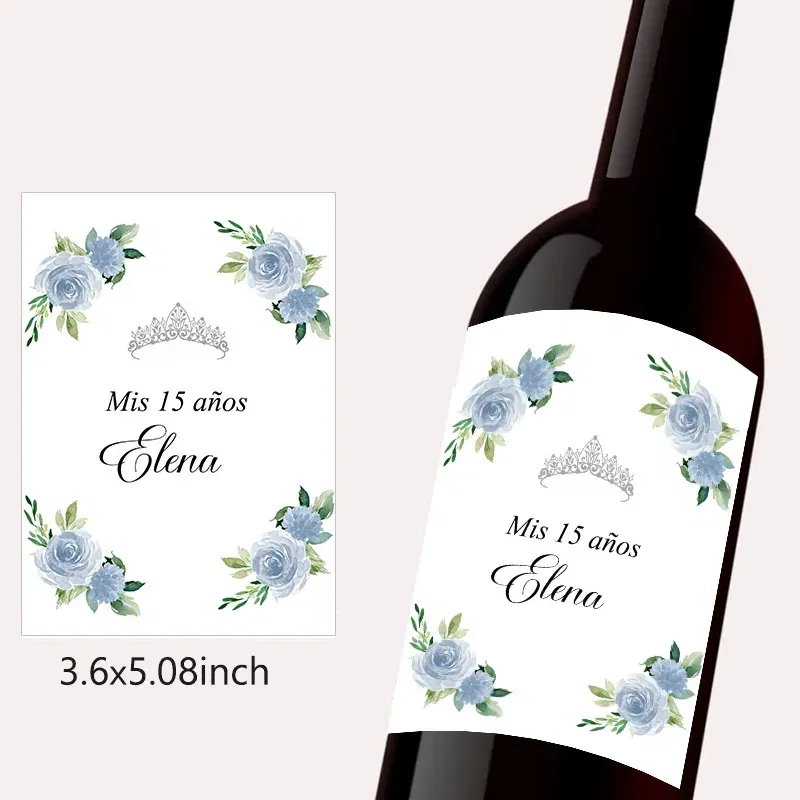 Color: Dark Khaki - 20pcs Custom Mis 15 A?±os XV Mis Quince Wine Bottle Labels Stickers Customize 15th/16th Girls Birthday Party Decor Labels Crown