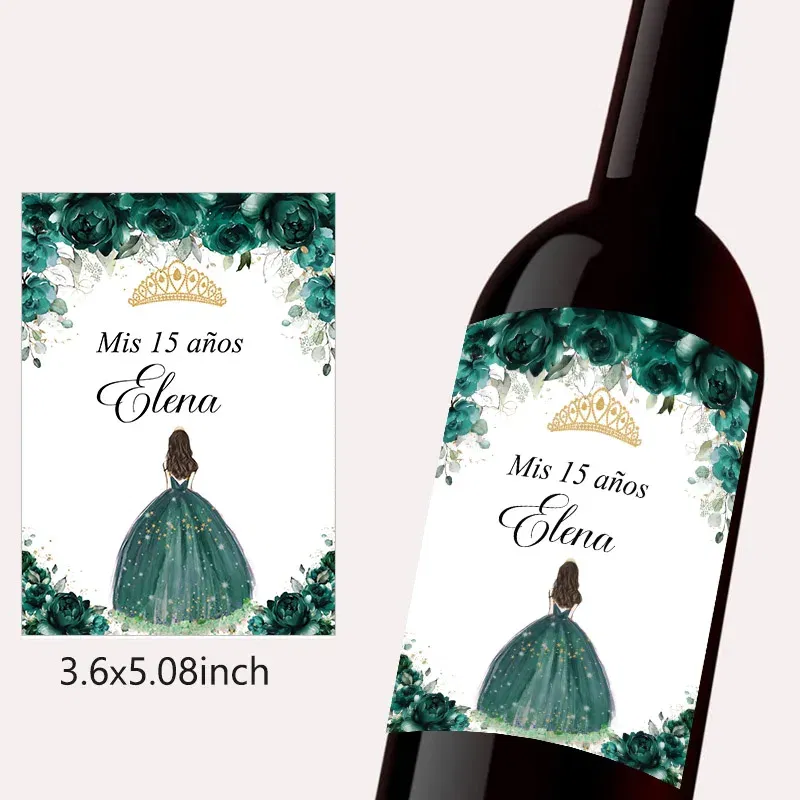 Color: Dark Khaki - 20pcs Custom Mis 15 A?±os XV Mis Quince Wine Bottle Labels Stickers Customize 15th/16th Girls Birthday Party Decor Labels Crown