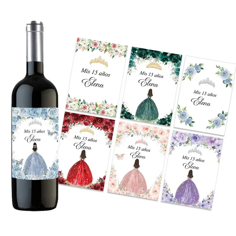 Color: Dark Khaki - 20pcs Custom Mis 15 A?±os XV Mis Quince Wine Bottle Labels Stickers Customize 15th/16th Girls Birthday Party Decor Labels Crown