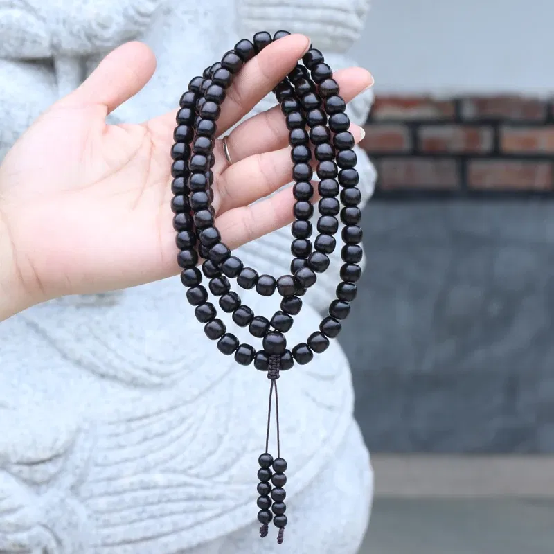 Metal Color: RED-BROWN - New Ebony Beaded Necklace 99 Pieces 108 Mara Yoga Unisex