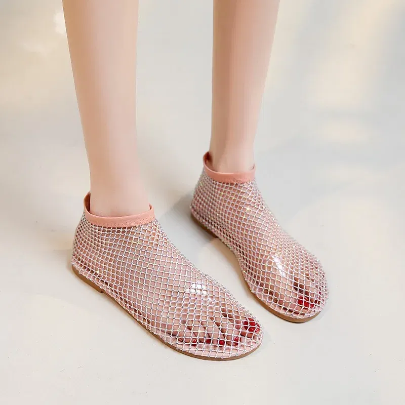 Color: black, Shoe Size: 42 - Women Summer New Fashion Mesh Luxurious Rhinestone Designer Simple Solid Color Sandals Daily Versatile Round Toe Womens Sandal