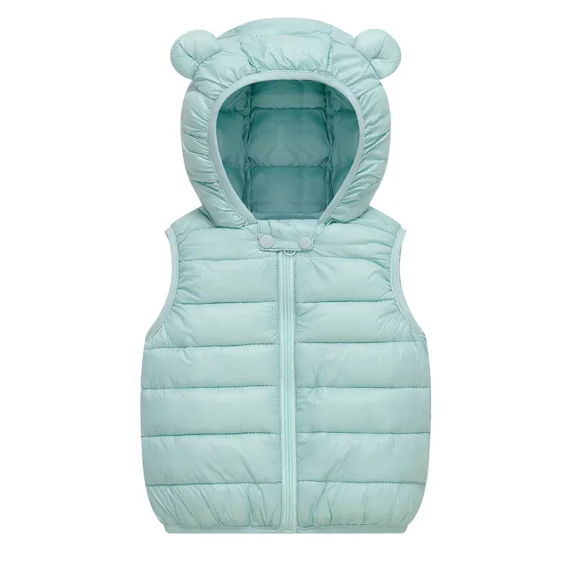 Color: green, Kid Size: 24M - Baby Boys Girl Warm Down Vest Toddler Cotton Waistcoat Children Autumn and Winter Clothes Kids Hooded Jackets 1-6 Years Old