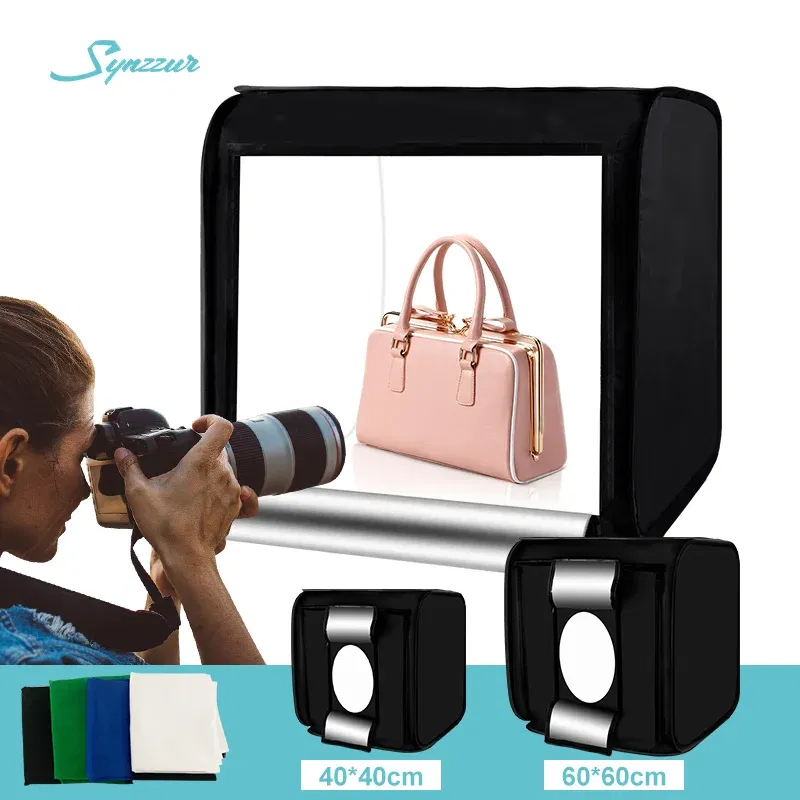 Color: WHITE, Ships From: Russian Federation - Home Photo Studio Box 40cm/60cm Led Lightroom Dimming Folding Softbox Light Tent With 4 Colors Backdrops For Product Photography