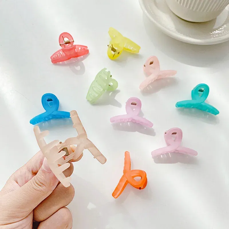 Color: GRAY - Cute Small Crab Hair Claw Clips Barrettes Women Girls Acrylic Plastic Mini Hairpins Hair Clamps Fashion Hair Accessories 2021